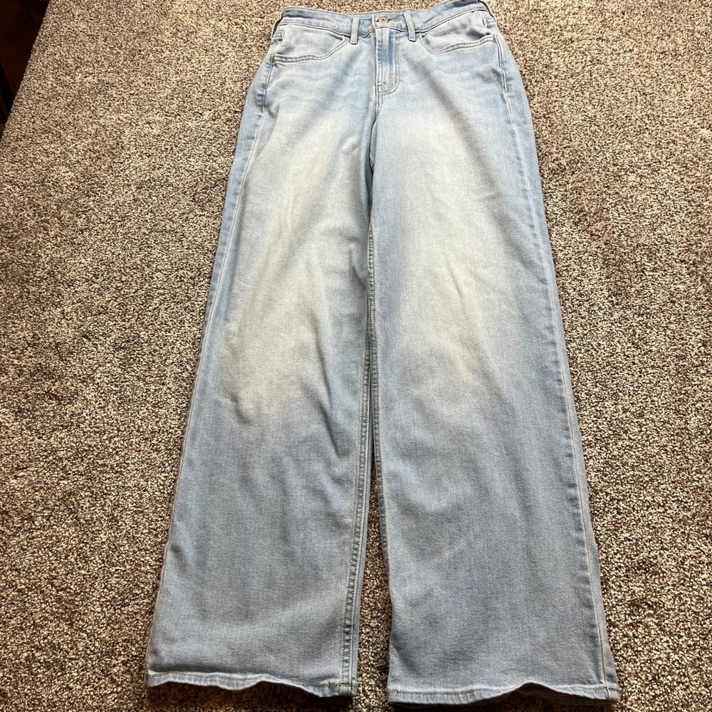 Old Navy Wide Leg Jeans Womens 4 Light Wash High Rise Wow Fit Denim baggy